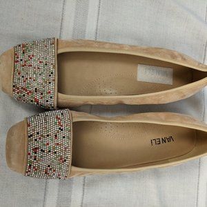 Vaneli Tan Suede Multi Color Rstone Flats. Sz 11
